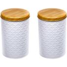Kit 2 Latas Porta Mantimento Tampa Bambu Açúcar E Café