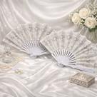 Kit 2 Leques Branco Floral com Glitter Prata 23cm Elegante, Delicado e Ideal para Eventos, Casamento