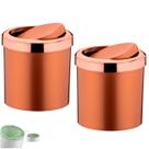 Kit 2 Lixeira 5 Litros Tampa Cesto De Lixo Basculante Para Cozinha Banheiro Escritório Rose Gold - Future