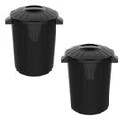 Kit 2 Lixeira Grande Resistente Multiuso Redonda Tampa Preta 30 Litros