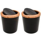 Kit 2 Lixeiras 5 Litros Tampa Basculante Redonda Plástica Metalizada Banheiro Rose Gold - AMZ