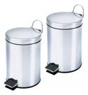 Kit 2 Lixeiras Inox Pedal Balde Interno Fechamento Suave 5l