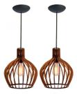KIT 2 Luminária Lustre Pendente Madeira Redondo Munique 30cm