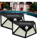Kit 2 Luminária Parede Solar 100 Leds Luz Balizador Jardim