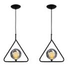 Kit 2 Luminária Pendente Aro Triangulo Preto Harmony Fumê