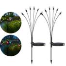 Kit 2 Luminárias de Jardim Solar com Espeto e 6 LEDs Coloridos Estilo Vagalume Aço Inox e Plástico, Bateria Recarregável