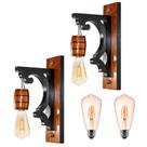 Kit 2 Luminárias de Parede + Lâmpadas - Arandela Colonial Barril em Madeira Maciça Cor Mogno Retrô Vintage Rústica Sítios Pergolados Chácaras Chalés