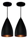Kit 2 Luminárias Lustres Pendentes Vegas Preto/Cobre JJB