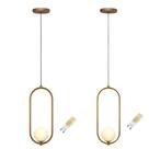 Kit 2 Luminarias Pendente Oval Arco Jabuticaba Dourado + Led Kit 2 Luminarias Pendente Oval Arco Jabuticaba Dourado + Led
