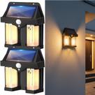 Kit 2 Luminárias Solar Jardim 2 Leds 600x Branco Quente Ambar Spot Parede Com Sensor Movimento Arandela