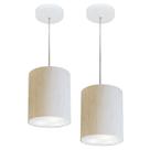 Kit/2 Lustre Pendente Cilíndrico Md-4012 Cúpula em Tecido 18x25cm Linho Bege - Bivolt