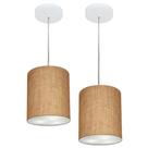 Kit/2 Lustre Pendente Cilíndrico Md-4012 Cúpula em Tecido 18x25cm Palha - Bivolt