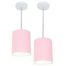 Kit/2 Lustre Pendente Cilíndrico Md-4012 Cúpula em Tecido 18x25cm Rosa Bebê - Bivolt