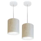 Kit/2 Lustre Pendente Cilíndrico Md-4012 Cúpula em Tecido 18x25cm Rustico Bege - Bivolt