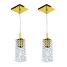 Kit 2 Lustre Pendente Clearcrillic Cristal Acrílico Dourado