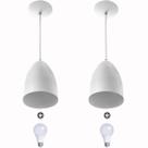 Kit 2 Lustre Pendente Cone De Alumínio 20x14cm Branco + Lamp