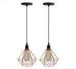 Kit 2 Lustre Pendente Diamante Aramado Luminária Teto COBRE