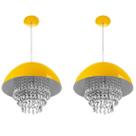 Kit 2 Lustre Pendente Meia Lua 40cm Amarelo Cristal Acrilico