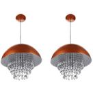 Kit 2 Lustre Pendente Meia Lua 40cm Cobre Cristais Acrilicos