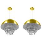 Kit 2 Lustre Pendente Meia Lua 40cm Dourado Cristal Acrilico