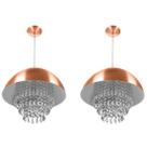 Kit 2 Lustre Pendente Meia Lua 40cm New Cobre Cristais Acr.