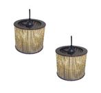 Kit 2 Lustre Pendente Moderno Luminária Rustica Bambu Frisos