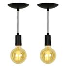 Kit 2 Lustre Pendente Tubo Cilindro Alumínio Preto Fio 1.20m