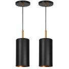 Kit 2 Lustres Pendente Bilboquê Cilindrico Preto com Cobre