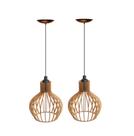 Kit 2 Lustres Pendente Madeira Cor Natural Pendente Decorativo Para Iluminação Casa
