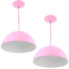 Kit 2 Lustres Pendente Meia Lua 40cm Alumínio Rosa Bebê