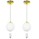kit 2 Lustres Pendentes Orby Bolinha Dourada + Lampada 3000k