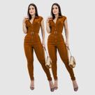 Kit 2 Macacão Feminino Longo Bengaline Botões Social Cinto Moda Blogueira Escritorio