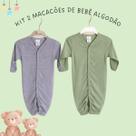 Kit 2 Macacões Bebê Suedine 100% Algodão Pé Aberto Cinza e Verde Tamanho:M