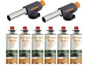 Kit 2 maçarico culinário automatico controle de chama + 6 refil gás butano 227g artesanato solda