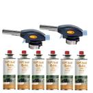 Kit 2 maçarico culinário automático controle de chama + 6 refil gás butano artesanato solda Kit 2 maçarico culinário automático controle de chama + 6 refil gás butano artesanato solda