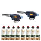 Kit 2 macarico gourmet gradite com controle de chama + 8 refil 227g campgás artesanato cozinha solda