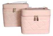 Kit 2 Maleta De Maquiagem Com Lenço Organizadora Rosa