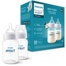 kit 2 Mamadeiras Avent Classica Anticólica 260ml 1m+ Transparente Philips Avent