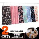 Kit 2 Mantas Casal Estampadas Microfibra Soft 200 X 180 Toque Aveludado e Suave Macia Cobertor Mantinha Quentinha Antial