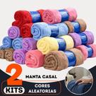 Kit 2 Mantas Casal Microfibra Soft 200 X 180 Toque Aveludado e Suave Macia Cobertor Mantinha Quentinha Antialérgica
