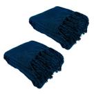 Kit 2 Mantas Para Sofá Azul Escuro 240x180 em Algodão