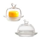 Kit 2 Manteigueira de Cristal Tampa com Pássaro Mesa Posta Lyor 9,56,5cm
