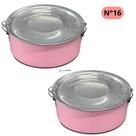 Kit 2 Marmita Pop Organizador N16 Redonda com Trava de Aluminio Rosa 1,3 lts