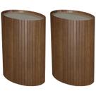 Kit 2 Mesa Apoio Lateral Oval Tampo Vidro Glow Madeira Pinhao Nacc