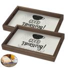 Kit 2 Mesa Bandeja Servir Café Manhã Cama Madeira Decorada Estampada Good Morning - Stolf