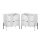 kit 2 mesa de cabeceira classico pé de ferro champagne industrial 2 gavetas riscada moriah 60cm mdf moderna
