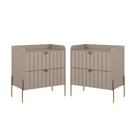 kit 2 mesa de cabeceira classico pé de ferro dourado industrial 2 gavetas riscada moriah 60cm mdf moderna