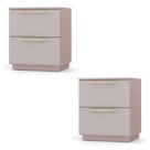 KIT 2 Mesa de Cabeceira Dubai com gavetas na cor FENDI, Compacta para Lateral, MDP, 58x50x40 cm, moderno