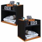 Kit 2 Mesa de Cabeceira Mini Cômoda Mesinha Lateral Cama Quarto Nicho Decoração Madri Preto/Cinamomo