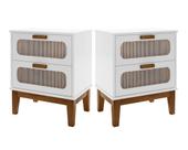 kit 2 mesa de cabeceira para quarto cama casal estilo vintage Santorini 45cm com 2 gavetas modernas